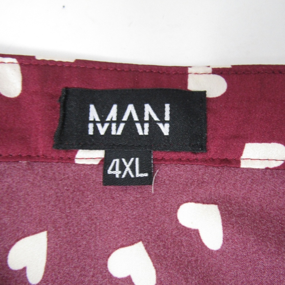 Boohoo Man Heart Shirt Burgundy White Size 4xl - Picture 3 of 6